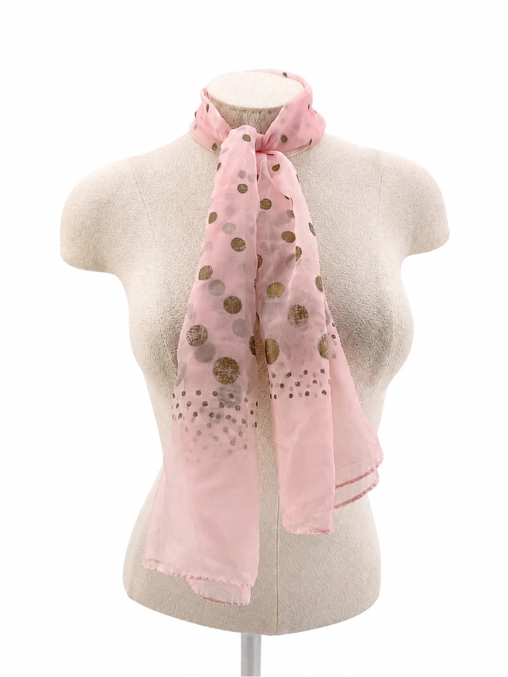 Glentex Vintage Pink & Gold Polka Dot Scarf Accessory Rectangle Tie